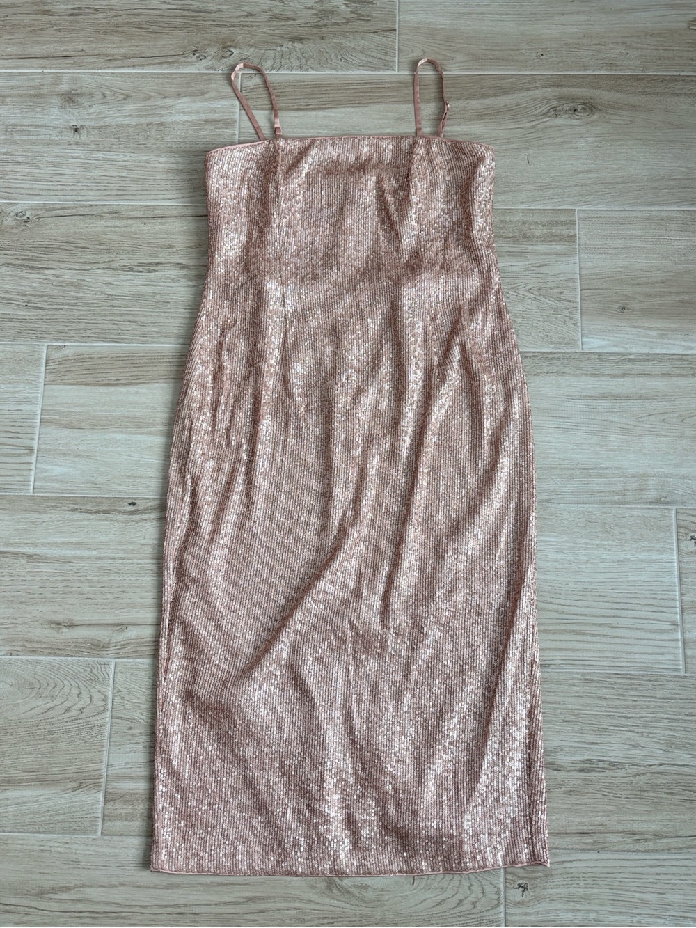 White House Black Market Peach Pink Strapless Sequin Midi Dress Size 12